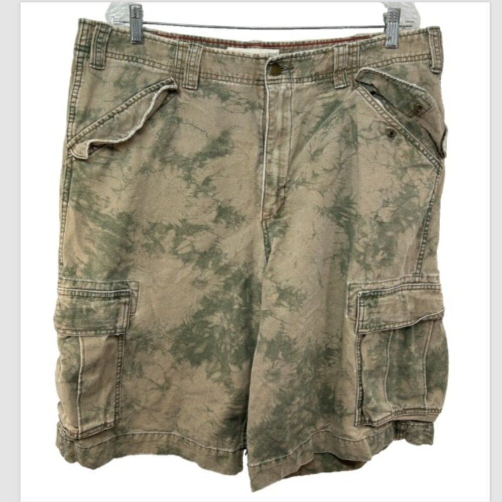 Mossimo Cargo Supply mens shorts 38 brown green camoflauge vtg distressed casual - Picture 14 of 14